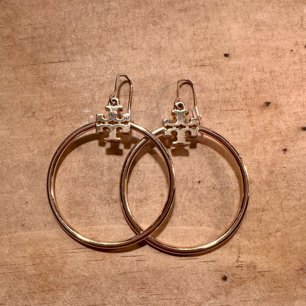 Tory Burch Gold Emblem Hoop Earrings